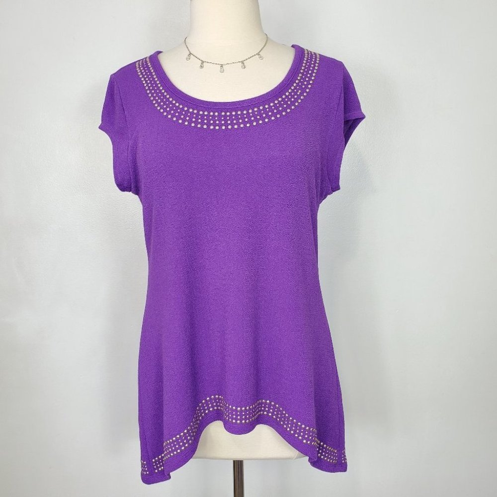 Premise Purple Studded Stretchy Cap Sleeve Top, LP